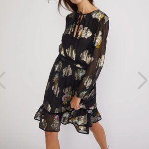 Cynthia Rowley Sheer Metallic Floral Flounce Dress